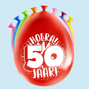 Versiering - Ballonnen 'Hoera 50 jaar' | 8st. Div kleuren 