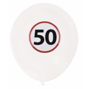 SALE : Versiering - Ballonnen met verkeersbord 50 jaar | 6 stuks wit