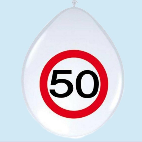 (uitverkocht): Versiering - Ballonnen met verkeersbord 50 jaar | 6 stuks wit