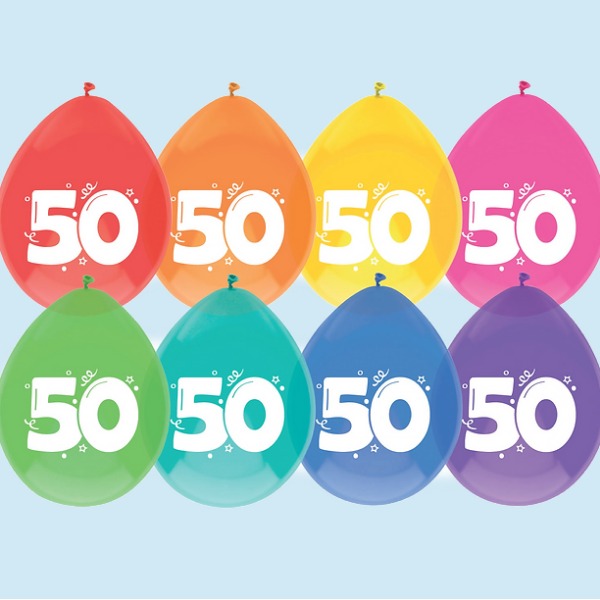 Versiering - Ballonnen 50 jaar | 8st. Div. kleuren