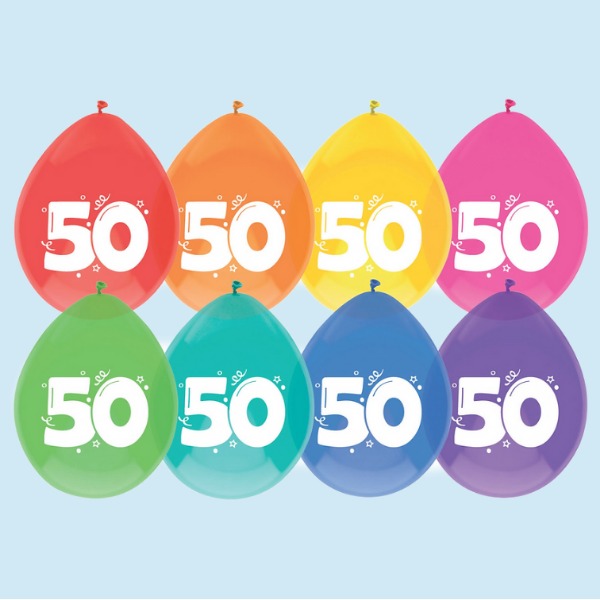 UITVERKOCHT | Versiering - Ballonnen 50 jaar | 8st. Div. kleuren