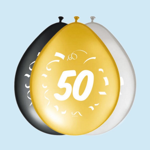 (UITVERKOCHT) TIP | Zeer luxe ballonnen 50jaar 8stuks | Goud,Zwart,Grijs | per zakje €1,00