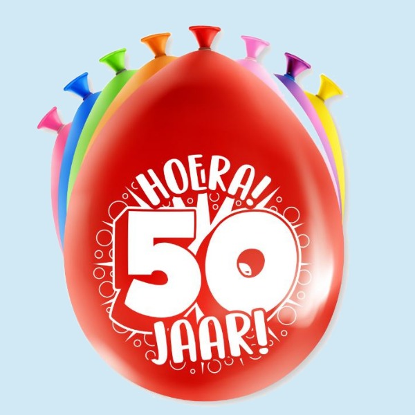 (uitverkocht) Versiering - Ballonnen 'Hoera 50 jaar' | 8st. Div kleuren 